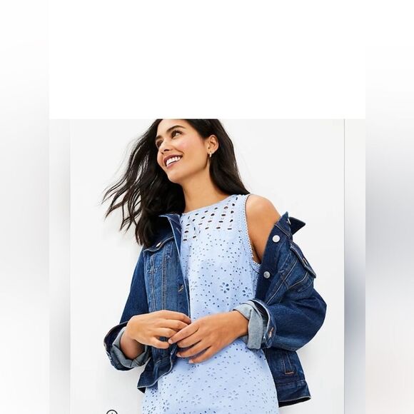 NWT Loft Dress Eyelet Flounce Shift Dress Baby Blue 4 - Picture 3 of 11